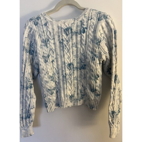 LoveShackFancy white blue floral cable knit puff sleeve sweater S cottagecore - Picture 3 of 9